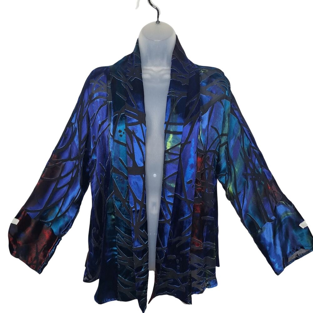 Vintage Chico's Burnout Kimono Wrap Jacket 3 XL 16 Silk Blend Fairy Boho Rainbow